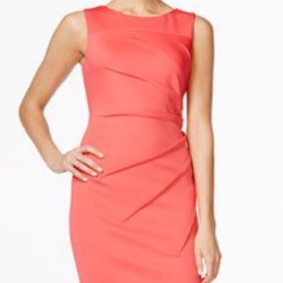 Calvin Klein Starburst Sleeveless Sheath Womens Dress 2 Coral - Picture 5 of 6